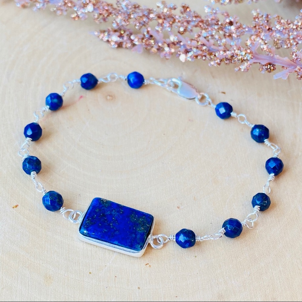 Lapis Lazuli Gemstone Sterling Silver Bracelet
